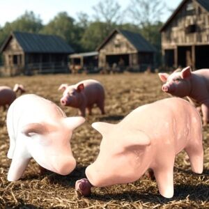 Farmhouse Mini White Ceramic Pig Figurine Set‎ 2